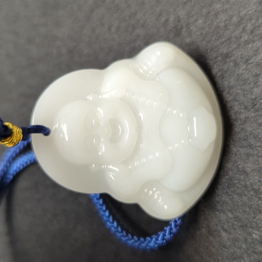 White Jade Carved Buddha Necklace